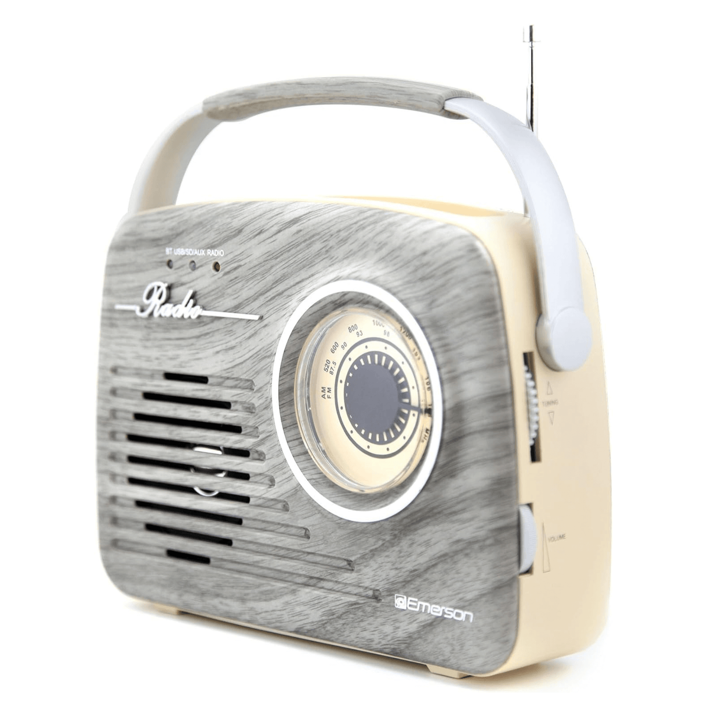 Emerson Portable Retro Radio with Built-In Rechargeable Battery and Memory Set