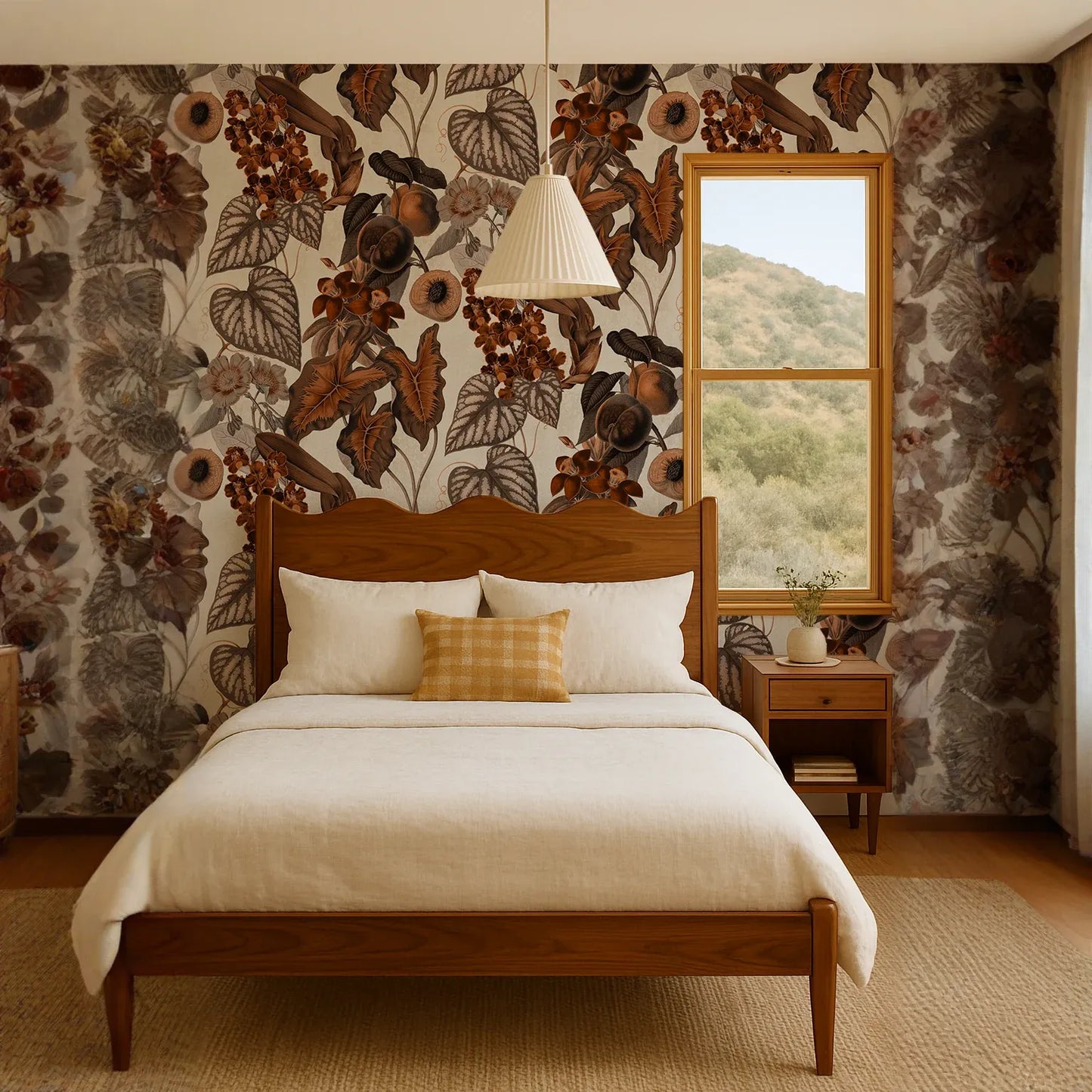 Cali Tropicale Wallpaper, off-white and burnt orange