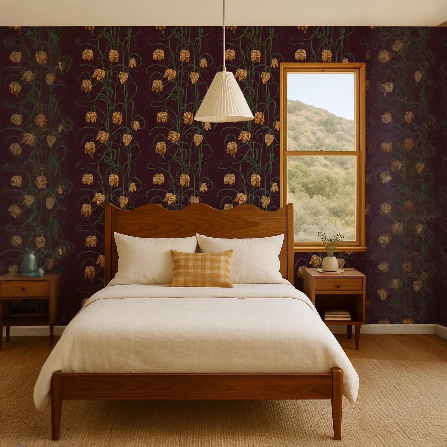 Campanas Wallpaper, chocolate and goldenrod