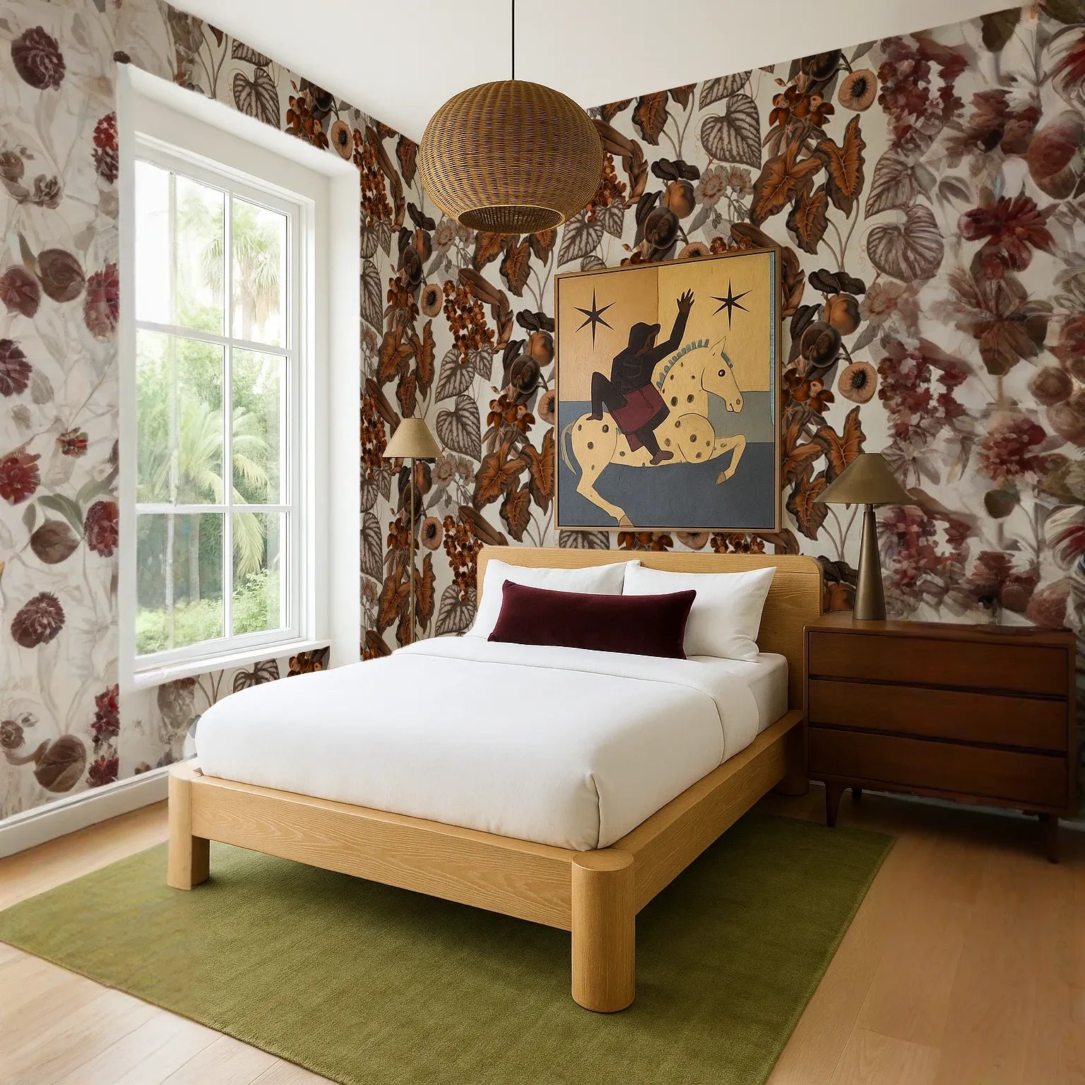 Cali Tropicale Wallpaper, off-white and burnt orange