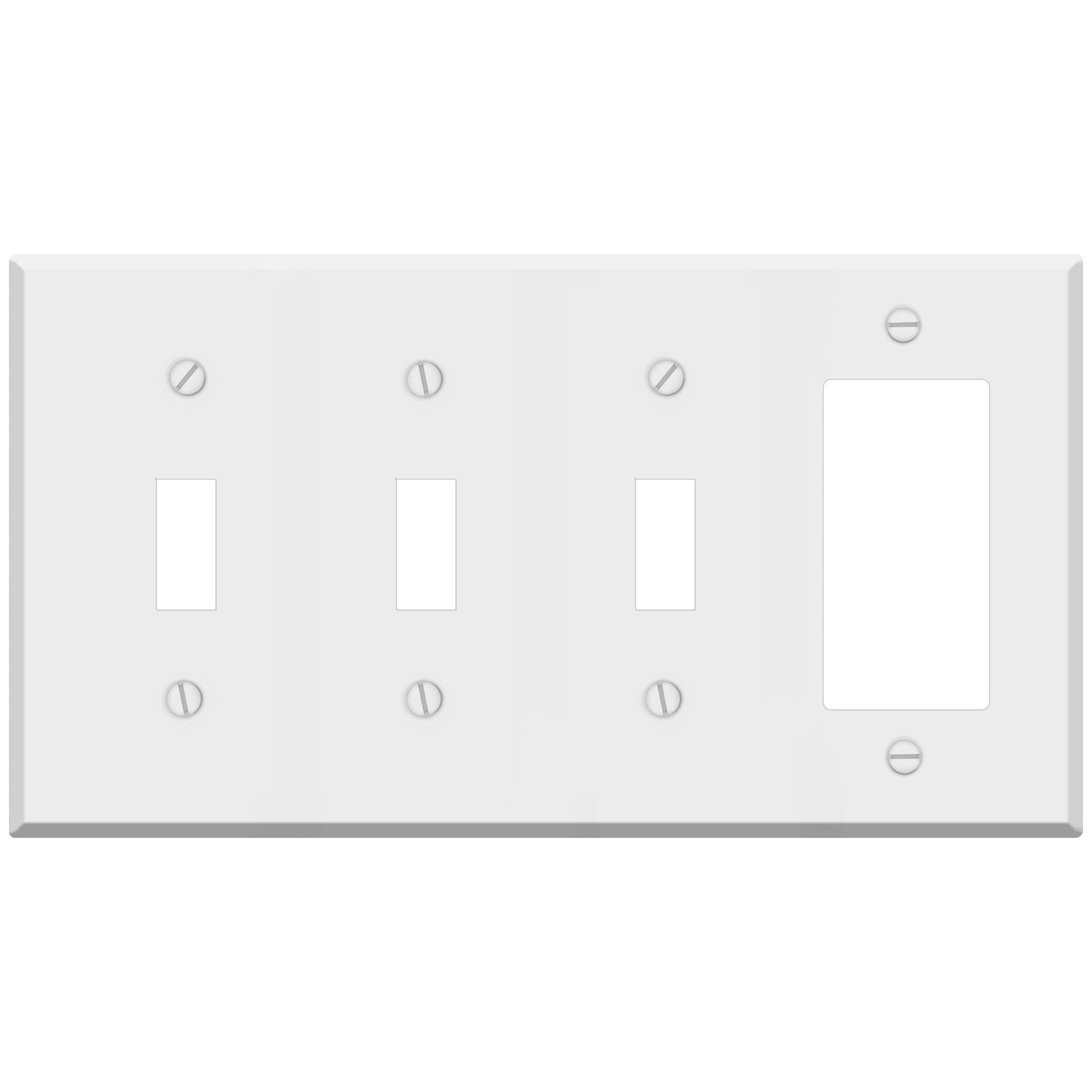 4 Gang standard size White Metal Wall Plate, With 3 toggle and 1 Rocker Decora® Style Openings