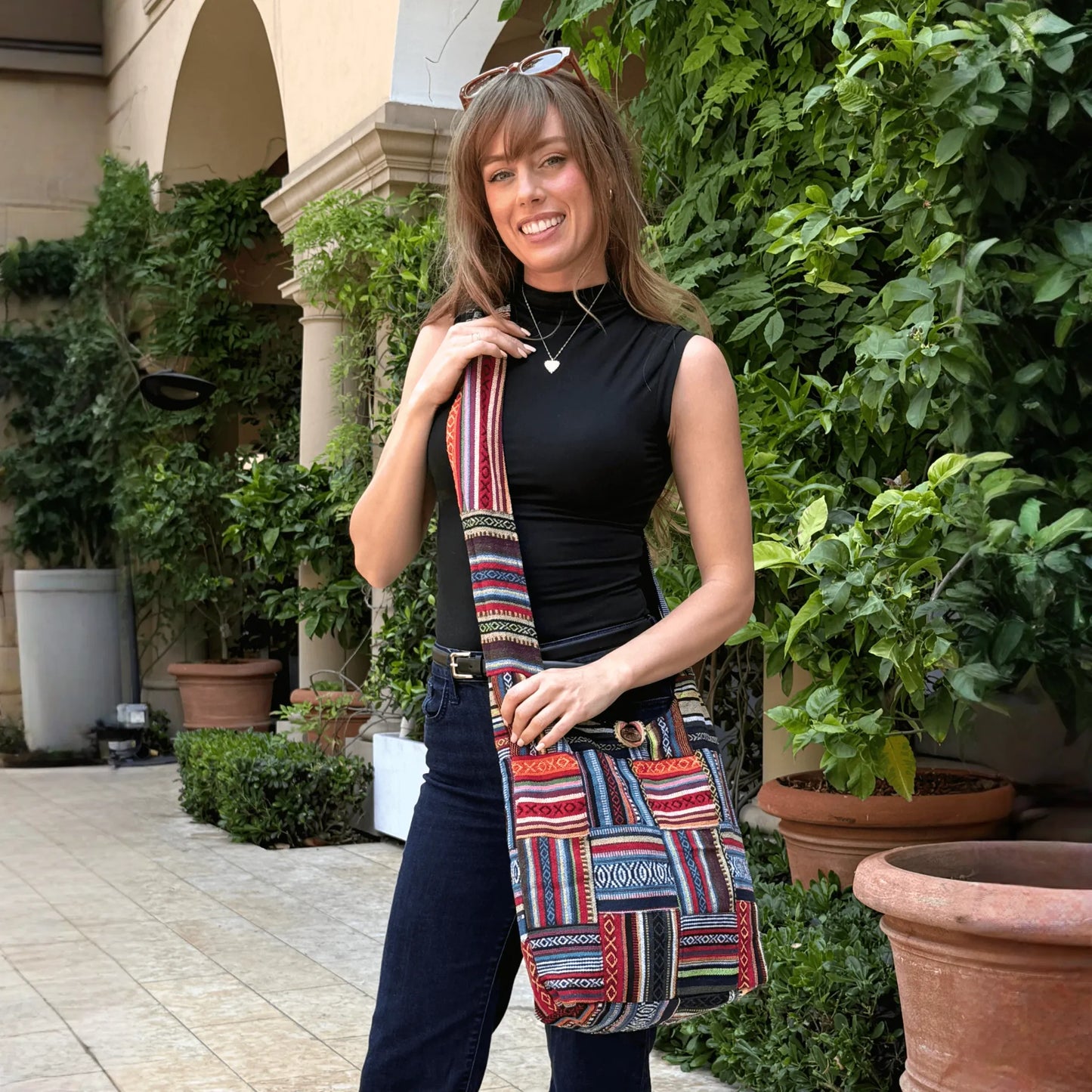 Kathmandu Collection Patchwork Striped Hobo Bag