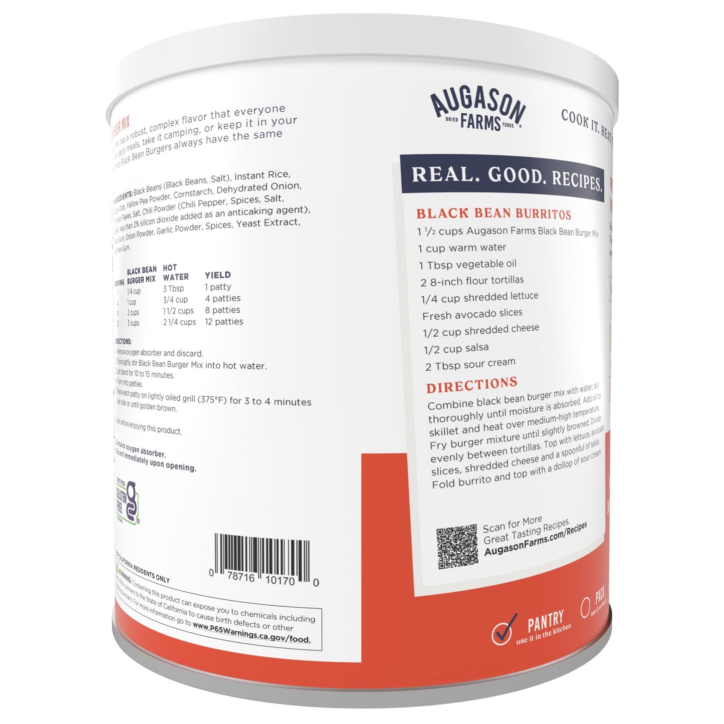 Gluten Free Black Bean Burger Mix Can, 38 Servings