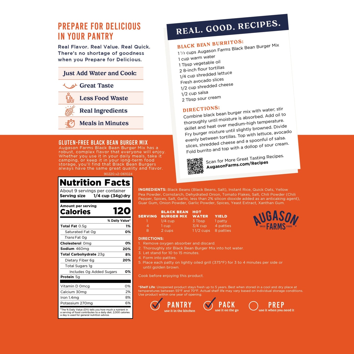 Gluten Free Black Bean Burger Mix Pouch, 9 Servings