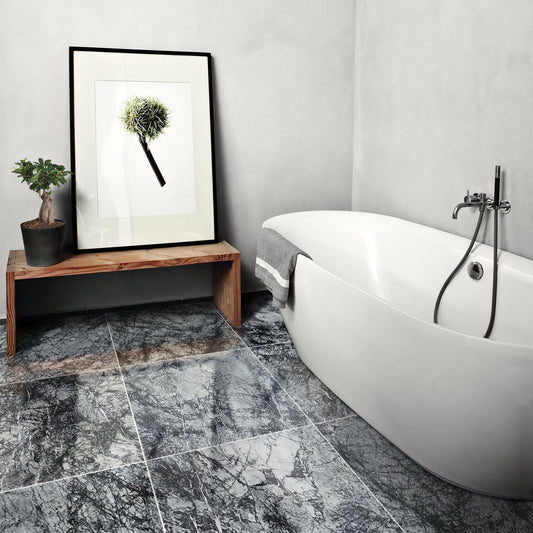Black Cloud Exotic Marble Polished Floor and Wall Tile - Large Format - Livfloors Collection