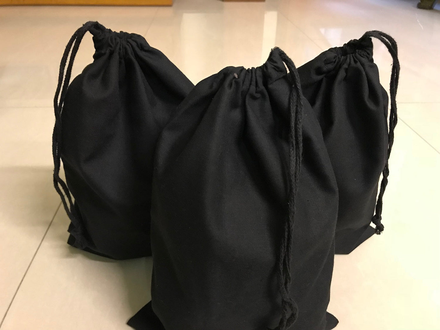 2x3 Inches Reusable Eco-Friendly Cotton Single Drawstring Bags Black Color