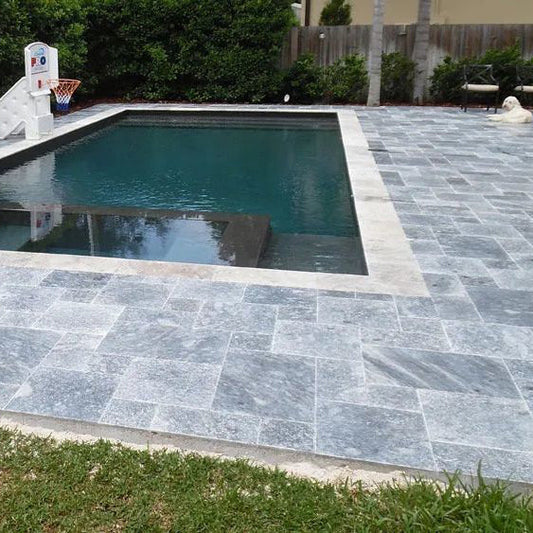 Bluestone Versailles Pattern Marble Pavers 1 1/4" Thick Sandblasted, Brushed - Livfloors Collection