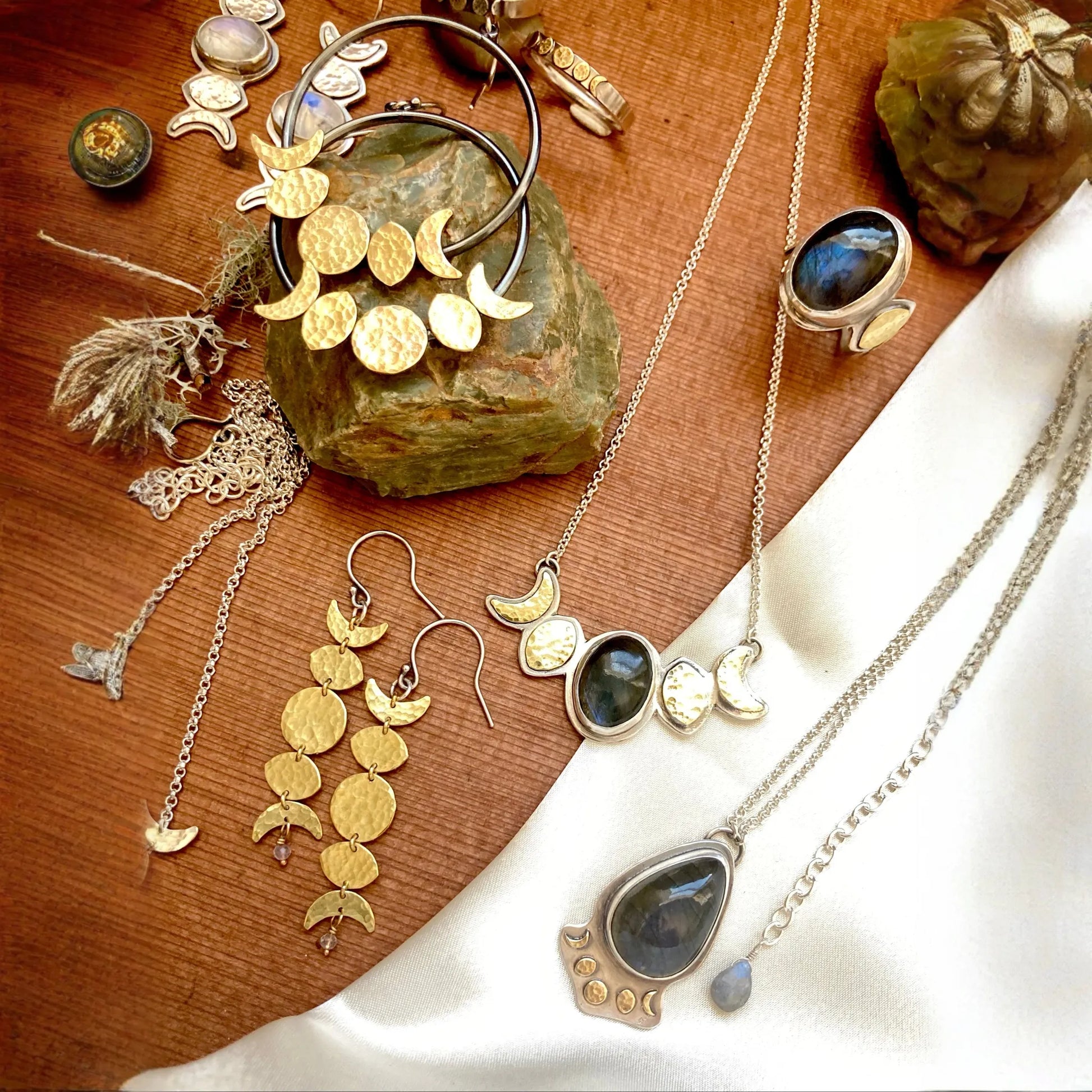 Moon Phase Earrings in Brass