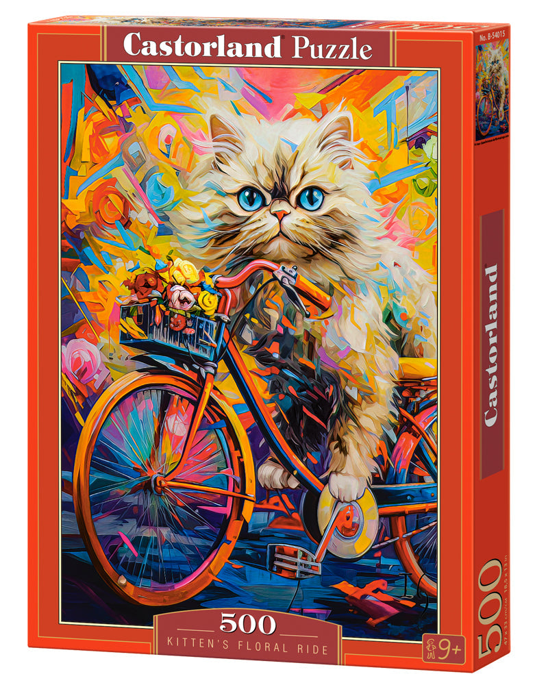 500 Piece Jigsaw Puzzle, Kitten's Floral Ride, Animal puzzle, Kitten, Adult Puzzle, Castorland B - 54015 - Bridge Toys - Premium Jigsaw Puzzles - Little Red General Store