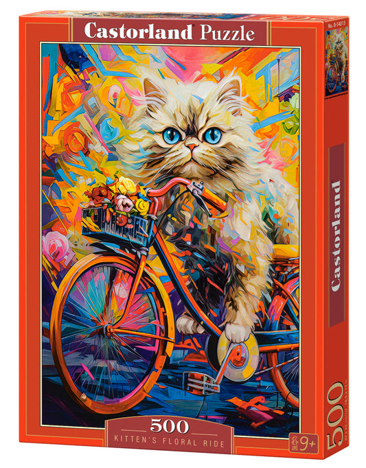 500 Piece Jigsaw Puzzle, Kitten's Floral Ride, Animal puzzle, Kitten, Adult Puzzle, Castorland B - 54015 - Bridge Toys - Premium Jigsaw Puzzles - Little Red General Store