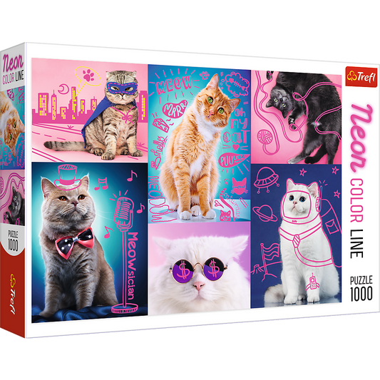 1000 Piece Jigsaw Puzzles, Super Cats, Neon Line, Adult Puzzles, Trefl 10581 - Bridge Toys - Premium Jigsaw Puzzles - Little Red General Store