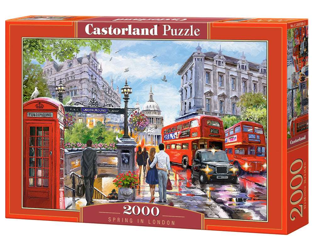 2000 Piece Jigsaw Puzzle, Spring in London, City center, Red Bus, UK, Great Britain, Puzzle of England, Adult Puzzles, Castorland C - 200788 - 2 - Bridge Toys - Premium Jigsaw Puzzles - Little Red General Store