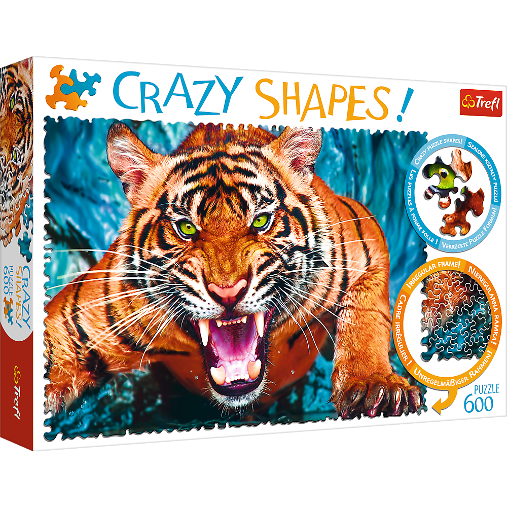 Crazy Shape 600 Piece Jigsaw Puzzles, Facing a Tiger, Animal Puzzle with Tiger, Adult Puzzles, Trefl 11110 - Bridge Toys - Premium Jigsaw Puzzles - Little Red General Store