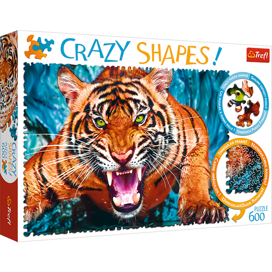 Crazy Shape 600 Piece Jigsaw Puzzles, Facing a Tiger, Animal Puzzle with Tiger, Adult Puzzles, Trefl 11110 - Bridge Toys - Premium Jigsaw Puzzles - Little Red General Store