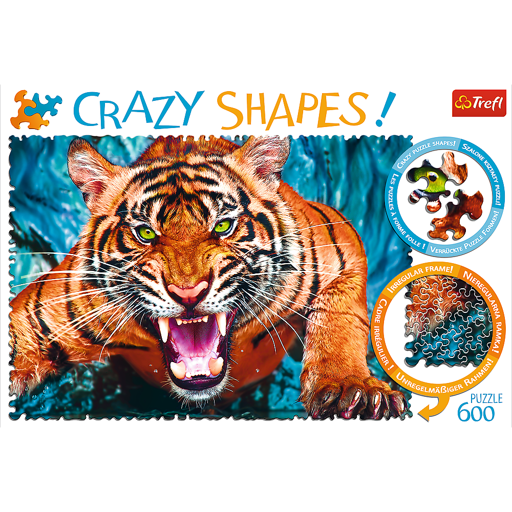 Crazy Shape 600 Piece Jigsaw Puzzles, Facing a Tiger, Animal Puzzle with Tiger, Adult Puzzles, Trefl 11110 - Bridge Toys - Premium Jigsaw Puzzles - Little Red General Store