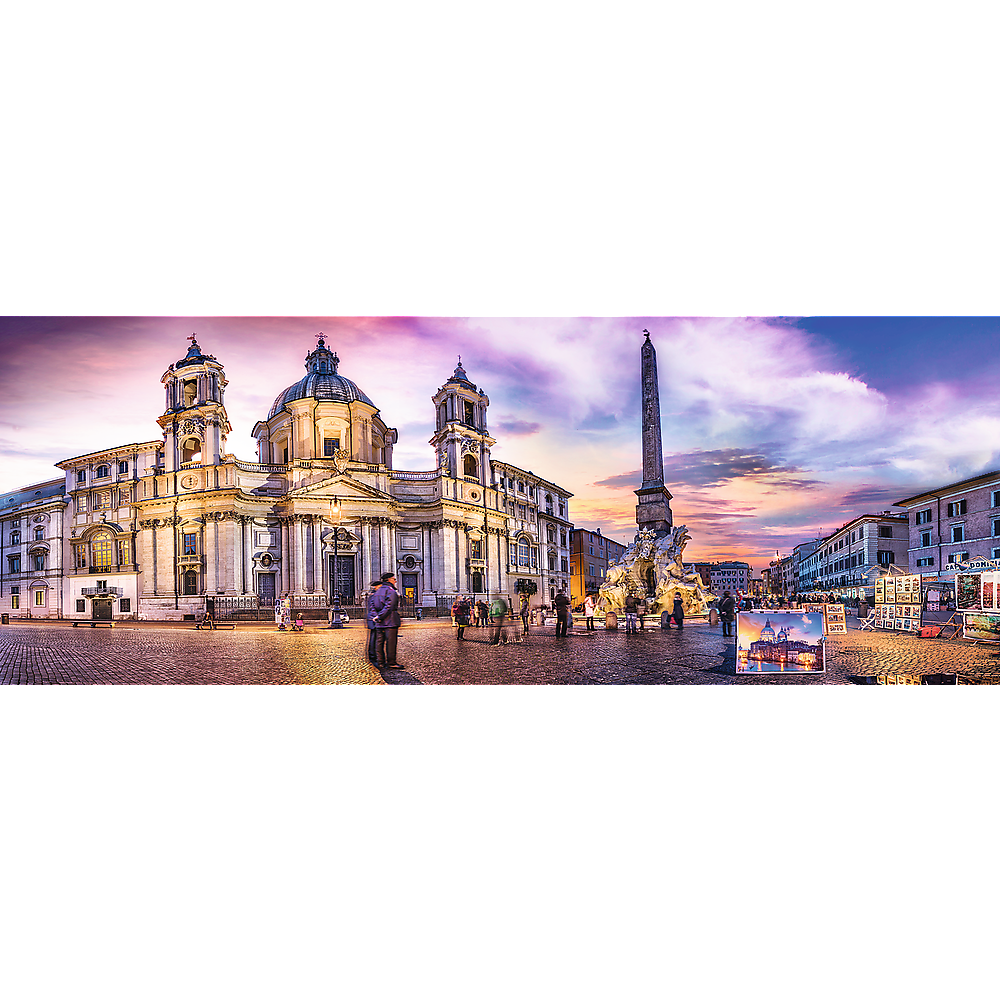 Panorama 500 Piece Jigsaw Puzzle, Piazza Navona, Rome, Italy, Fountain of the Four Rivers, European Cities Puzzle, Adult Puzzles, Trefl 29501 - Bridge Toys - Premium Jigsaw Puzzles - Little Red General Store