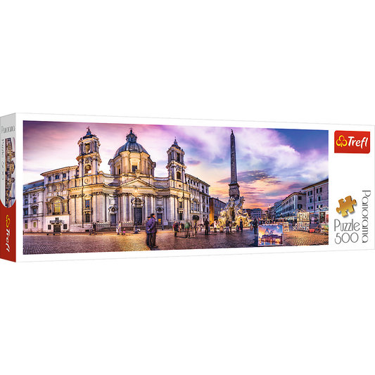 Panorama 500 Piece Jigsaw Puzzle, Piazza Navona, Rome, Italy, Fountain of the Four Rivers, European Cities Puzzle, Adult Puzzles, Trefl 29501 - Bridge Toys - Premium Jigsaw Puzzles - Little Red General Store