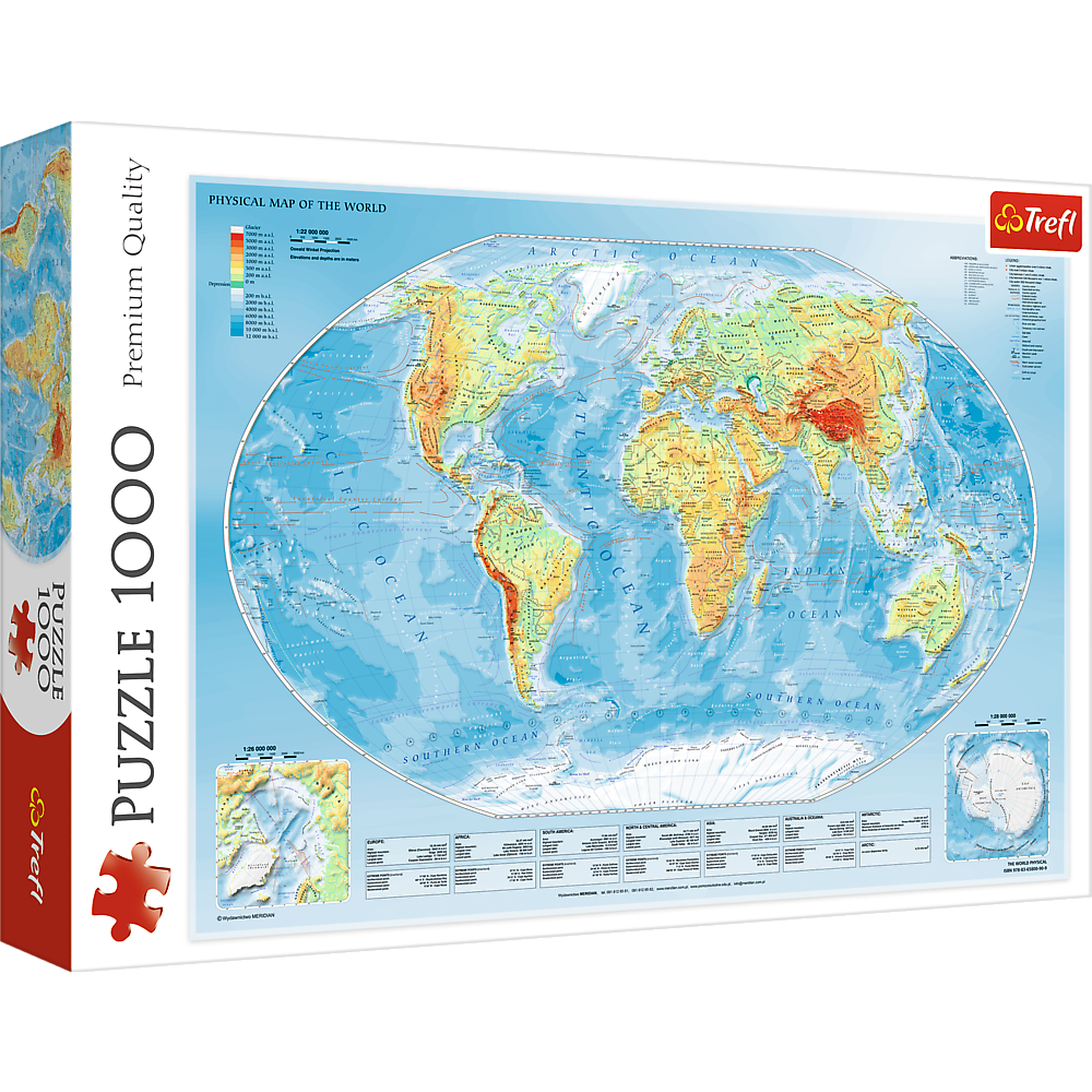 1000 Piece Jigsaw Puzzles, Physical Map of The World, Puzzle of the Earth with Countries, Adult Puzzles, Trefl 10463 - Bridge Toys - Premium Jigsaw Puzzles - Little Red General Store