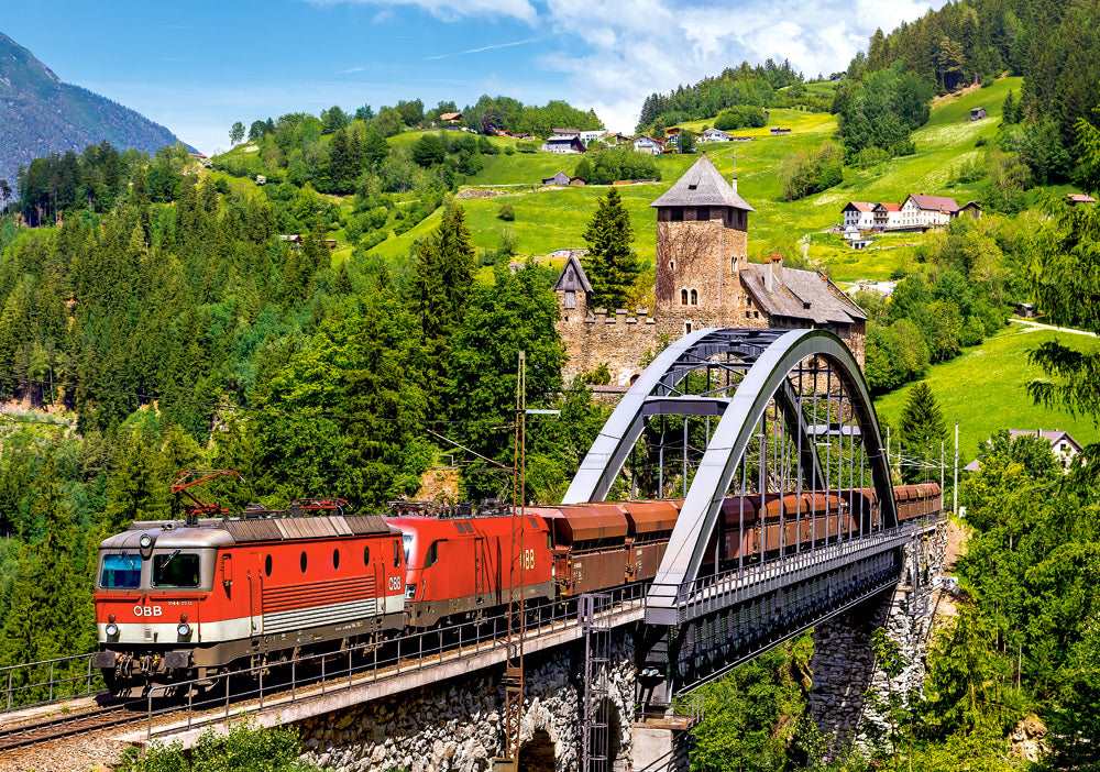 500 Piece Jigsaw Puzzle, Train on the Bridge, Mountain Train, Locomotive Puzzle, Train puzzle, Adult Puzzles, Castorland B - 52462 - Bridge Toys - Premium Jigsaw Puzzles - Little Red General Store