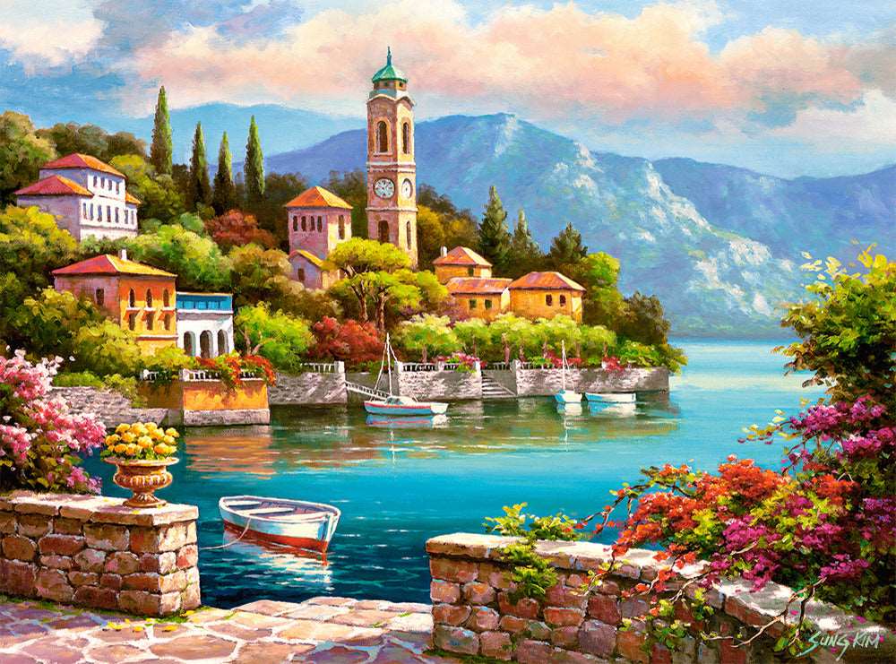 2000 Piece Jigsaw Puzzle, Village Clock Tower, Dolomites, Italy, Idyllic Landscape, Mountains and lake, Adult Puzzles, Castorland C - 200696 - 2 - Bridge Toys - Premium Jigsaw Puzzles - Little Red General Store