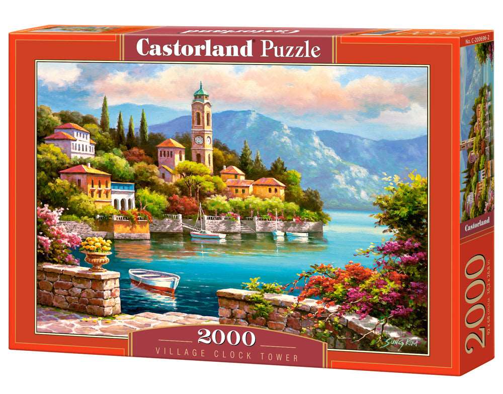 2000 Piece Jigsaw Puzzle, Village Clock Tower, Dolomites, Italy, Idyllic Landscape, Mountains and lake, Adult Puzzles, Castorland C - 200696 - 2 - Bridge Toys - Premium Jigsaw Puzzles - Little Red General Store