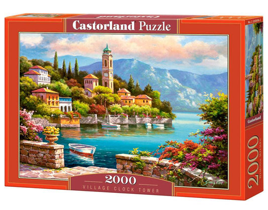 2000 Piece Jigsaw Puzzle, Village Clock Tower, Dolomites, Italy, Idyllic Landscape, Mountains and lake, Adult Puzzles, Castorland C - 200696 - 2 - Bridge Toys - Premium Jigsaw Puzzles - Little Red General Store