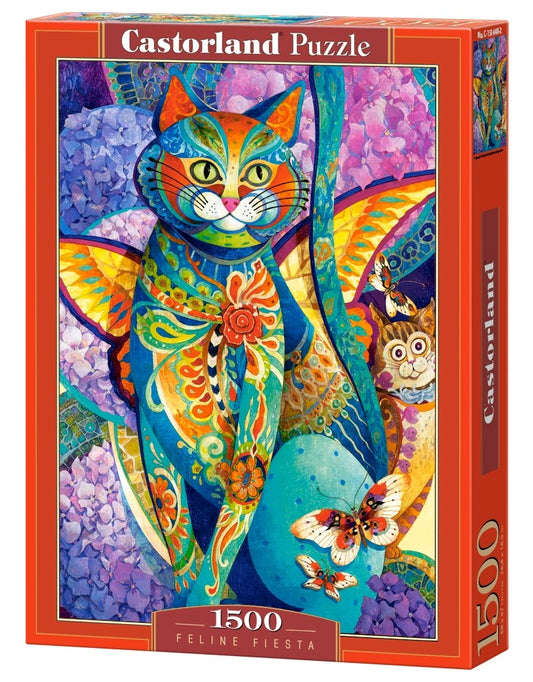 1500 Piece Jigsaw Puzzle, Feline Fiesta, Art. Puzzle, Colorful cat painting, Hydrangeas flowers, Adult Puzzle, Castorland C - 151448 - 2 - Bridge Toys - Premium Jigsaw Puzzles - Little Red General Store