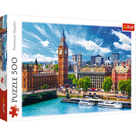 500 Piece Jigsaw Puzzles, Sunny Day in London, London England Puzzle, Big Ben and River Thames Puzzle, Adult Puzzles, Trefl 37329 - Bridge Toys - Premium Jigsaw Puzzles - Little Red General Store