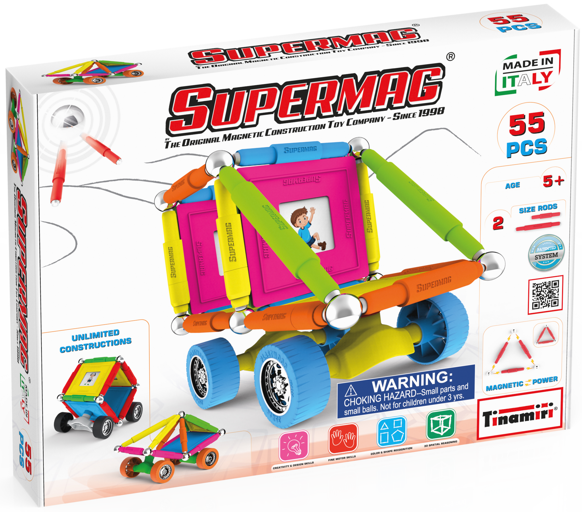 Tinamiri Supermag - Wheels 55 - Magnetic Building Set, Educational construction fun, 55 piece set, Magnet Toys, 0661 - Bridge Toys - Premium Jigsaw Puzzles - Little Red General Store