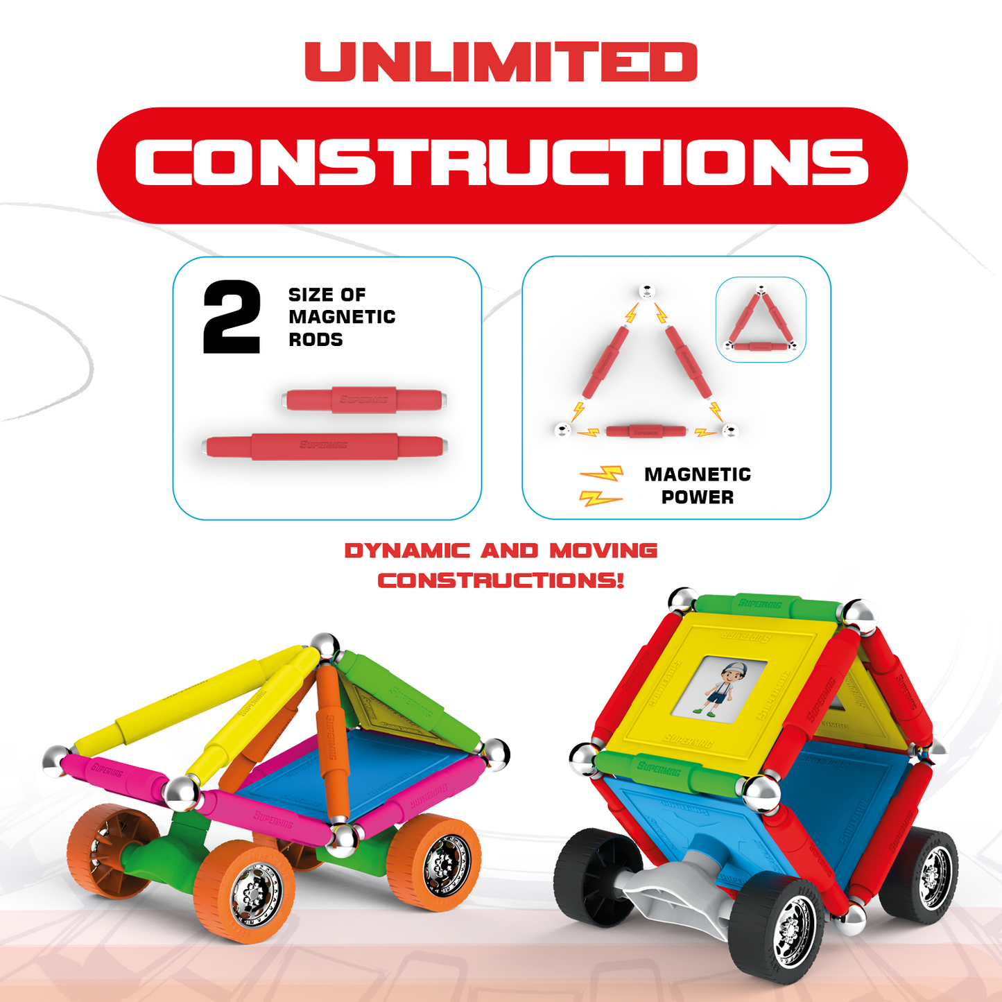 Tinamiri Supermag - Wheels 55 - Magnetic Building Set, Educational construction fun, 55 piece set, Magnet Toys, 0661 - Bridge Toys - Premium Jigsaw Puzzles - Little Red General Store