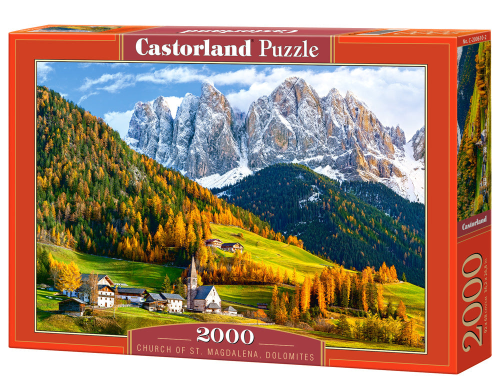 2000 Piece Jigsaw Puzzle, Church of St. Magdalena, Dolomites, Italy, Europe, Scenic Puzzle, Travel - inspired Puzzle, Adult Puzzle, Castorland C - 200610 - 2 - Bridge Toys - Premium Jigsaw Puzzles - Little Red General Store