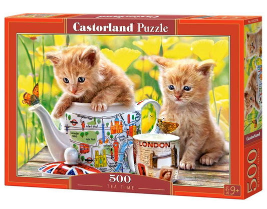 500 Piece Jigsaw Puzzle, Tea Time, Animal puzzle, Cat puzzle, Kittie puzzle, Cute cat, Adult Puzzles, Castorland B - 52356 - Bridge Toys - Premium Jigsaw Puzzles - Little Red General Store