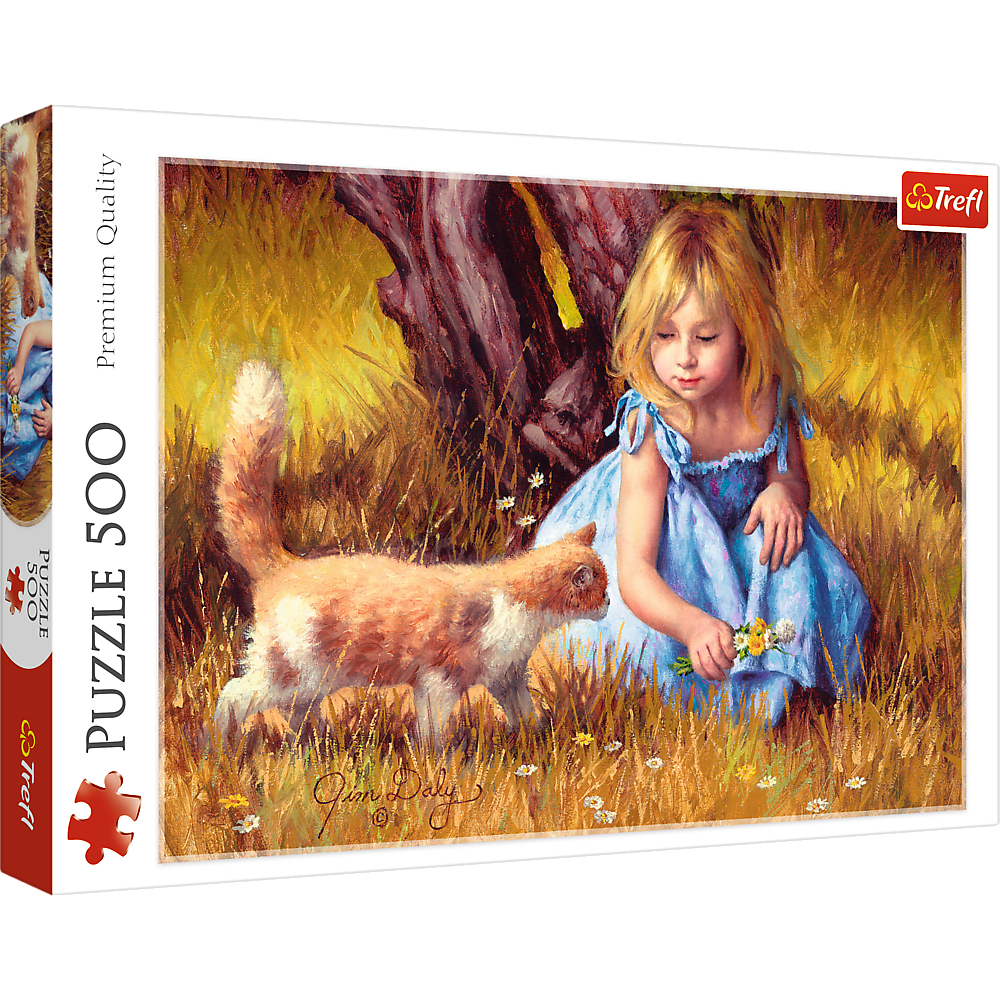500 Piece Jigsaw Puzzles, In The Center of Attention, Jim Daly Puzzle with Little Girl and Cat, Adult Puzzles, Trefl 37291 - Bridge Toys - Premium Jigsaw Puzzles - Little Red General Store