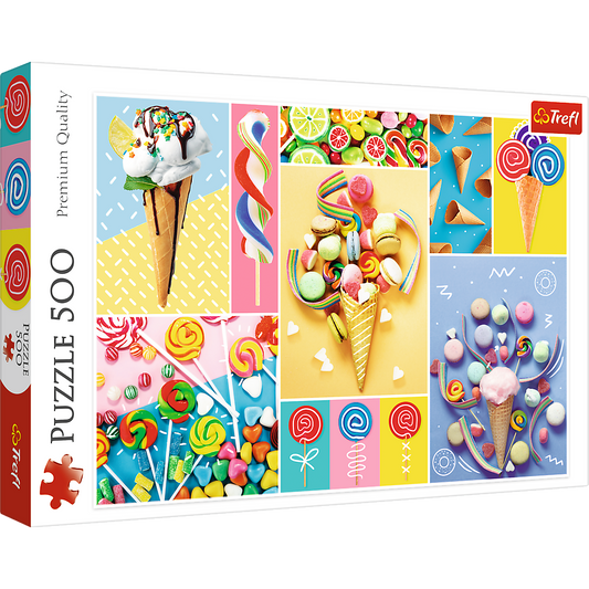 500 Piece Jigsaw Puzzle, Favorite Sweets, Candy and Ice Cream Puzzle, Adult Puzzles, Trefl 37335 - Bridge Toys - Premium Jigsaw Puzzles - Little Red General Store