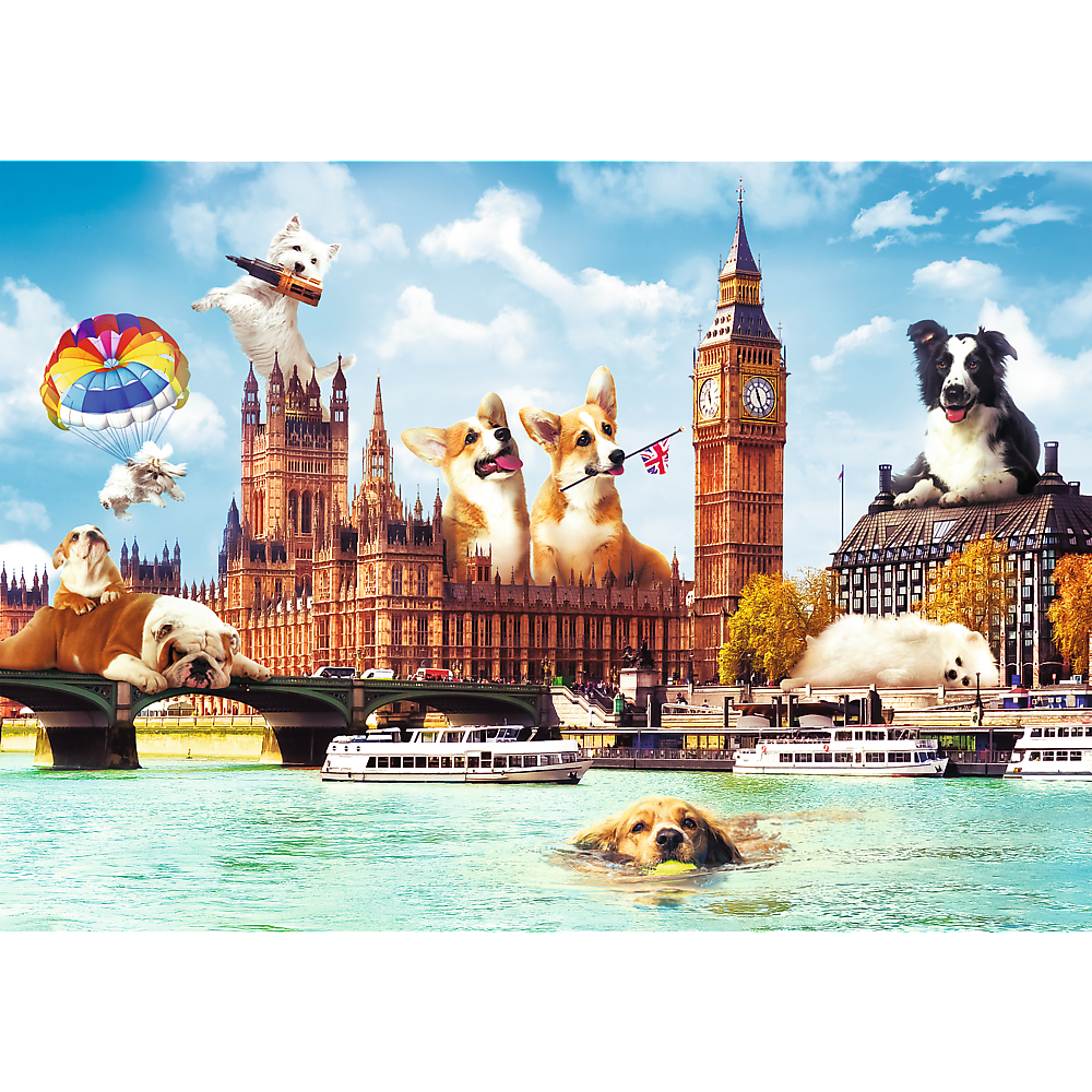 1000 Piece Jigsaw Puzzles, Dogs in London, Puzzle of Dogs, Corgi, Bulldog, Westie, Adult Puzzles, Trefl 10596 - Bridge Toys - Premium Jigsaw Puzzles - Little Red General Store