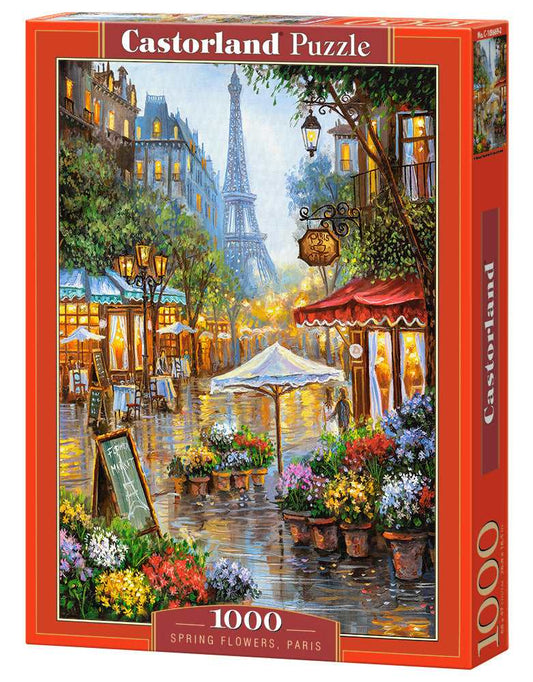 1000 Piece Jigsaw Puzzle, Spring Flowers, Paris, France, Colorful Eiffel Tower and Café Puzzle, Adult Puzzle, Castorland C - 103669 - 2 - Bridge Toys - Premium Jigsaw Puzzles - Little Red General Store