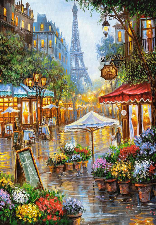 1000 Piece Jigsaw Puzzle, Spring Flowers, Paris, France, Colorful Eiffel Tower and Café Puzzle, Adult Puzzle, Castorland C - 103669 - 2 - Bridge Toys - Premium Jigsaw Puzzles - Little Red General Store