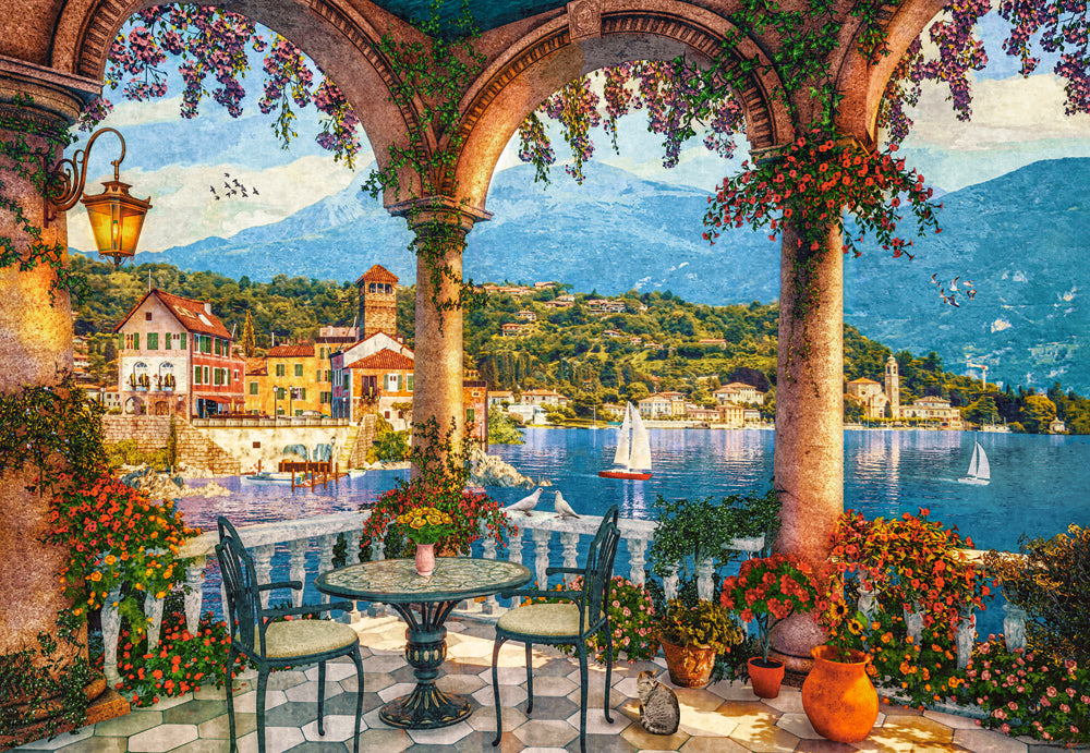 1000 Piece Jigsaw Puzzle, Mediterranean Veranda, Italian mountain lake, Adult Puzzle, Castorland C - 105120 - 2 - Bridge Toys - Premium Jigsaw Puzzles - Little Red General Store