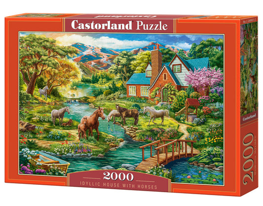 2000 Piece Jigsaw Puzzle, Idyllic House with Horses, Landscape, Rural view, Adult Puzzle, Castorland C - 200931 - 2 - Bridge Toys - Premium Jigsaw Puzzles - Little Red General Store