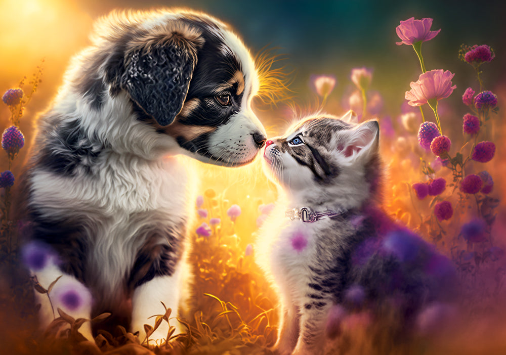 500 Piece Jigsaw Puzzle, New Friendship, Animal puzzle, Cat & Dog, Puppy, Kitten Adult Puzzle, Castorland B - 53834 - Bridge Toys - Premium Jigsaw Puzzles - Little Red General Store