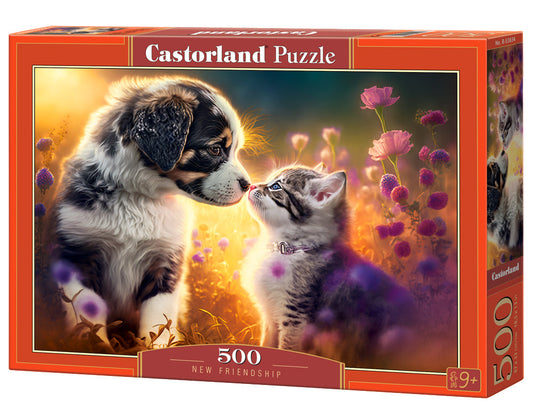 500 Piece Jigsaw Puzzle, New Friendship, Animal puzzle, Cat & Dog, Puppy, Kitten Adult Puzzle, Castorland B - 53834 - Bridge Toys - Premium Jigsaw Puzzles - Little Red General Store