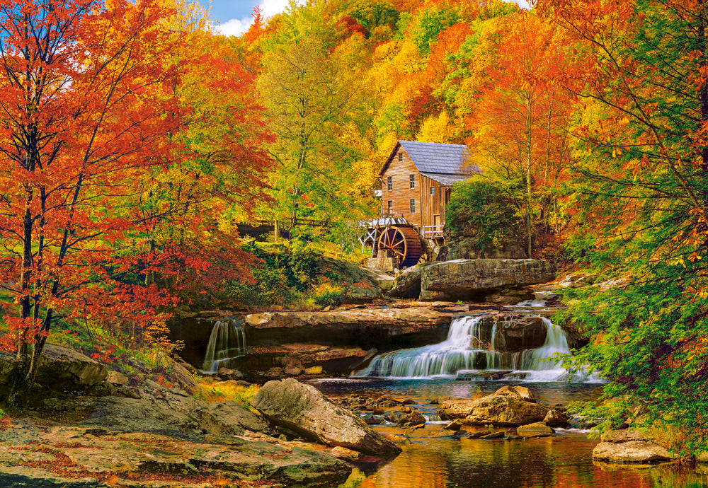 1000 Piece Jigsaw Puzzle, Magical Autumn, Water mil, Nature puzzles, Waterfall, Adult Puzzle, Castorland C - 104918 - 2 - Bridge Toys - Premium Jigsaw Puzzles - Little Red General Store