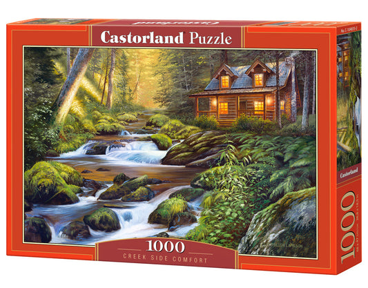 1000 Piece Jigsaw Puzzle, Creek Side Comfort, Cozy forest cottage, Forrest cabin, Adult Puzzle, Castorland C - 104635 - 2 - Bridge Toys - Premium Jigsaw Puzzles - Little Red General Store