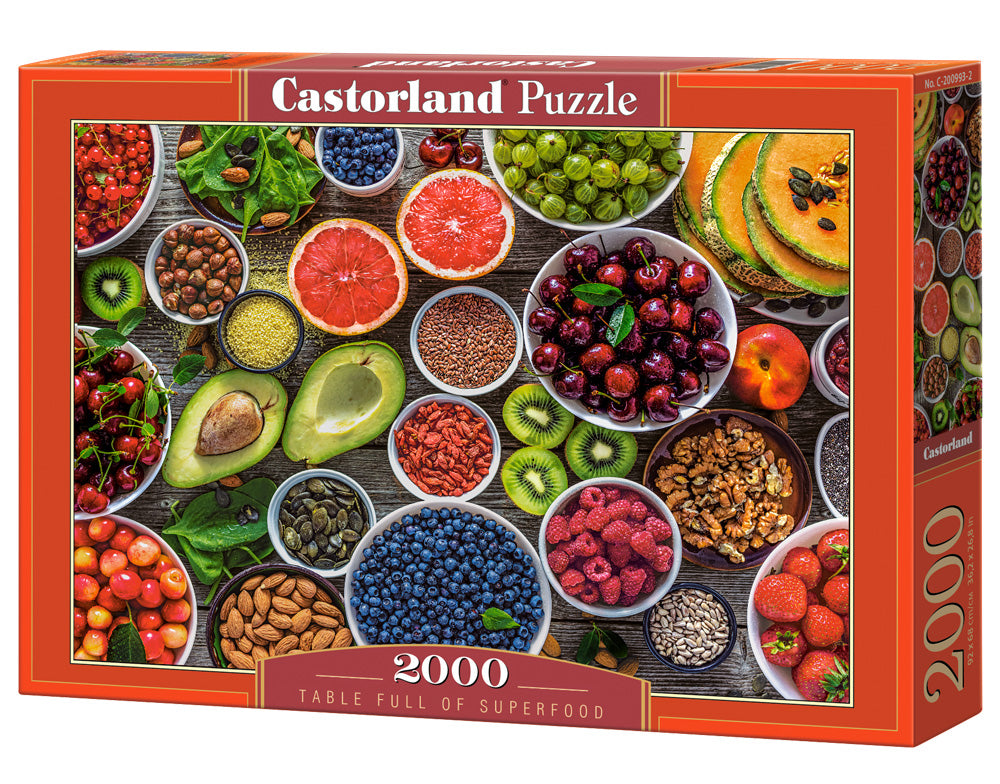 2000 Piece Jigsaw Puzzle, Table Full of Superfood, Food puzzles, Variety of fruits and nuts, Colorful food, "Tasty" puzzles, Adult Puzzle, Castorland C - 200993 - 2 - Bridge Toys - Premium Jigsaw Puzzles - Little Red General Store