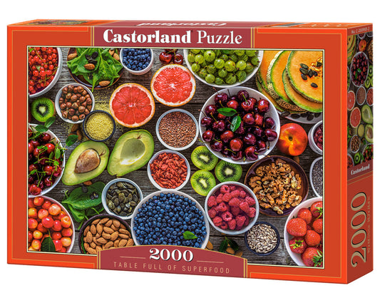 2000 Piece Jigsaw Puzzle, Table Full of Superfood, Food puzzles, Variety of fruits and nuts, Colorful food, "Tasty" puzzles, Adult Puzzle, Castorland C - 200993 - 2 - Bridge Toys - Premium Jigsaw Puzzles - Little Red General Store