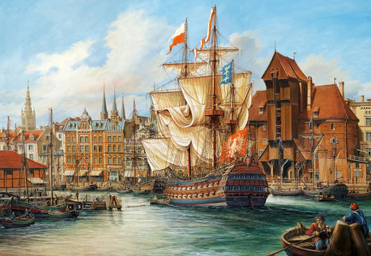 1000 Piece Jigsaw Puzzle, The Old Gdansk, Poland, historic sailing ship, Adult Puzzle, Castorland C - 102914 - 2 - Bridge Toys - Premium Jigsaw Puzzles - Little Red General Store