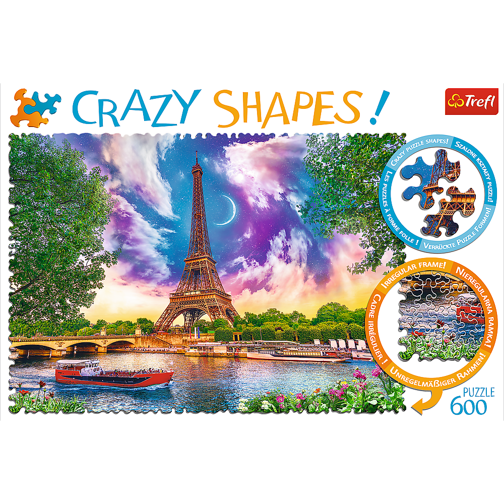 Crazy Shape 600 Piece Jigsaw Puzzles, Sky Over Paris, Puzzle of France, Eiffel Tower and French Cityscape, Adult Puzzles, Trefl 11115 - Bridge Toys - Premium Jigsaw Puzzles - Little Red General Store