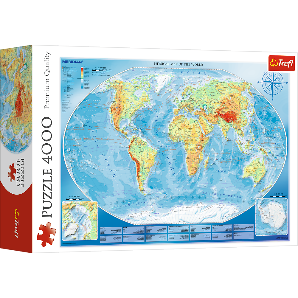 4000 Piece Jigsaw Puzzles, Large Physical Map of the World, Geography, Adult Puzzles, Trefl 45007 - Bridge Toys - Premium Jigsaw Puzzles - Little Red General Store