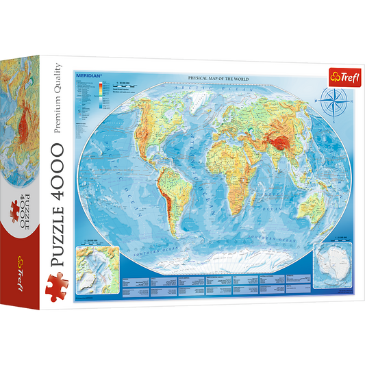 4000 Piece Jigsaw Puzzles, Large Physical Map of the World, Geography, Adult Puzzles, Trefl 45007 - Bridge Toys - Premium Jigsaw Puzzles - Little Red General Store