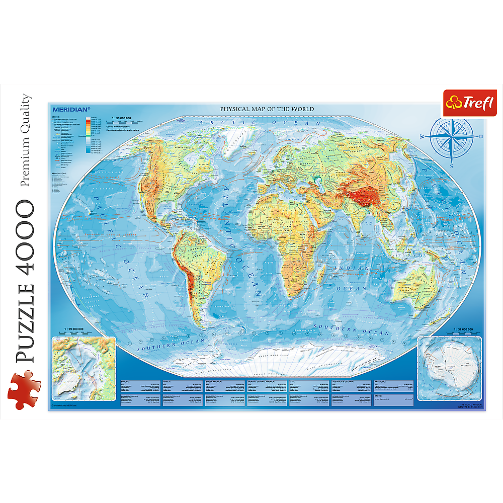 4000 Piece Jigsaw Puzzles, Large Physical Map of the World, Geography, Adult Puzzles, Trefl 45007 - Bridge Toys - Premium Jigsaw Puzzles - Little Red General Store